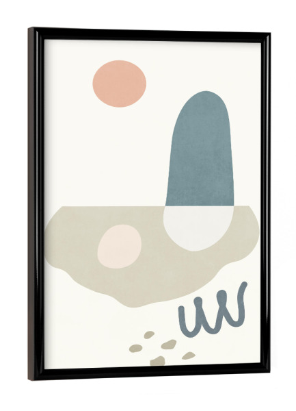 Poster mit schwarzem Rahmen "Sun, Sea and Island" artboxONE - Natur,Abstrakt - Morandi,Nature,Simple,Abstract,Shape,Sea,Lake,Ocean,Landscape,Outdoor