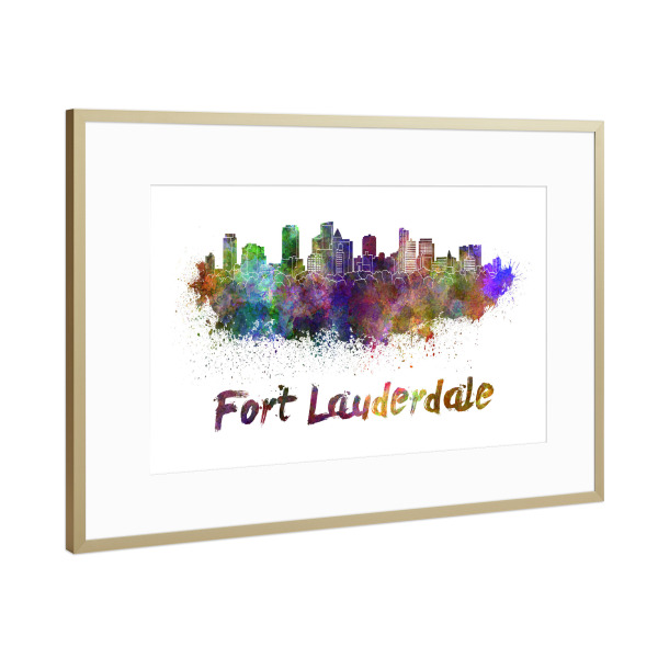 Poster mit Rahmen Gold "FORT LAUDERDALE skyline" artboxONE - Städte,Abstrakt,Architektur
