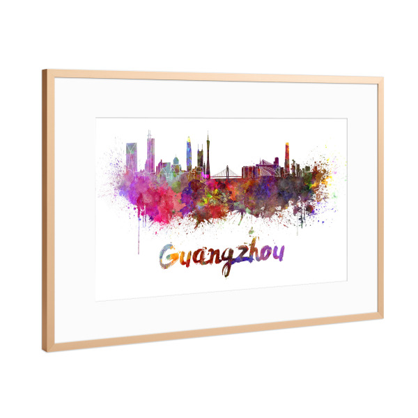 Poster mit Rahmen Kupfer "GUANGZHOU skyline in watercolor-b" artboxONE - Städte,Abstrakt,Architektur