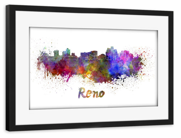 Poster mit Rahmen schwarz "RENO skyline in watercolor" artboxONE - Städte,Abstrakt,Architektur