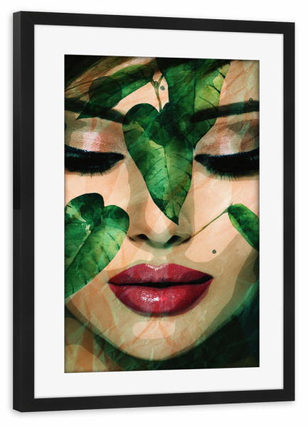 Poster mit Rahmen schwarz "Green floral Woman by Tas" artboxONE - Natur,Floral,Abstrakt