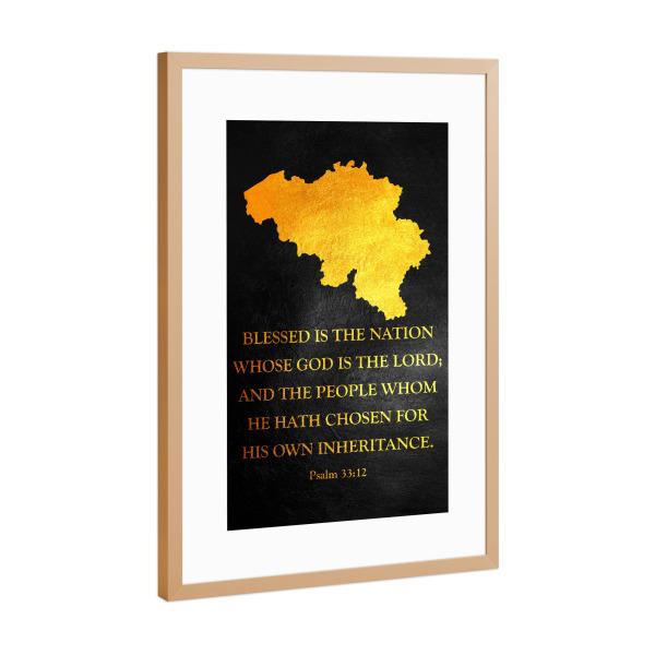 Poster mit Rahmen Kupfer "Belgium Bible Verse Gold Map" artboxONE - Reise / Länder - Belgium,Gold,Map,Karte
