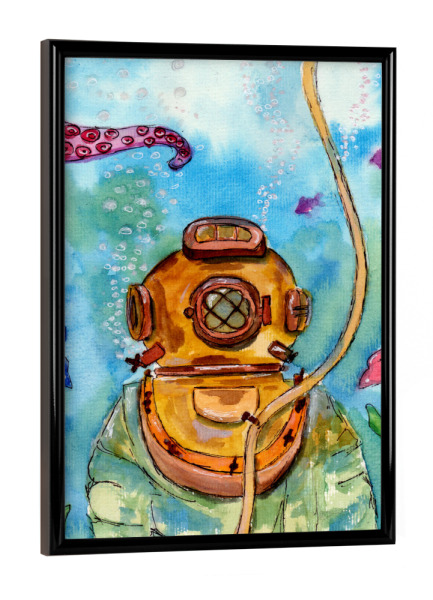 Poster mit schwarzem Rahmen "Deep Sea Diver Underwater" artboxONE - Natur,Tiere,Unterwasser