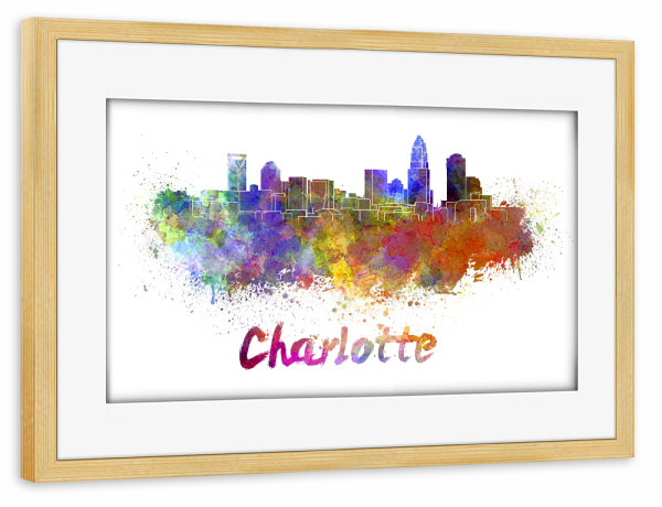 Poster mit Rahmen kiefer "CHARLOTTE skyline in watercolor" artboxONE - Städte,Reise,Abstrakt,Architektur