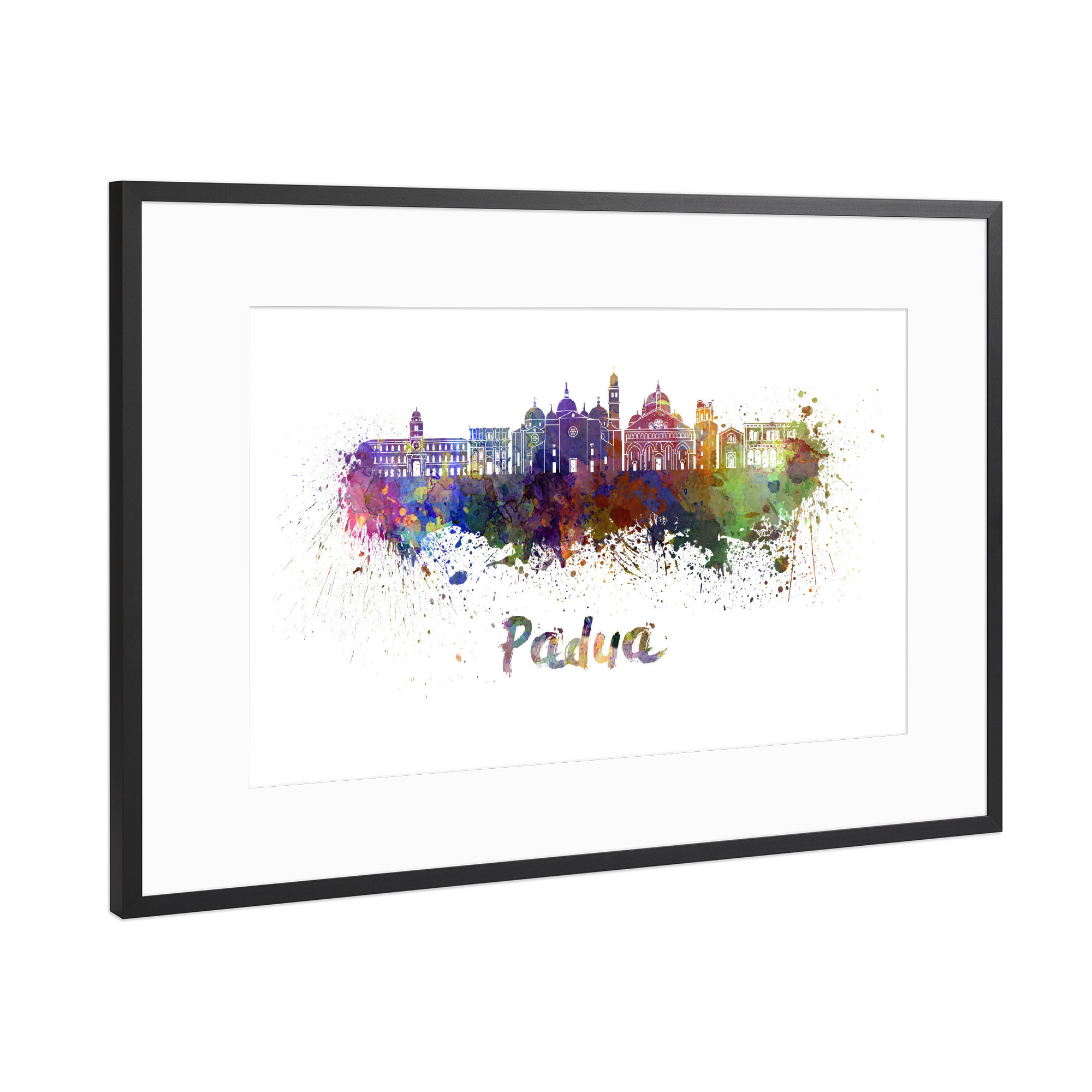 Poster mit Rahmen Schwarz (Metallic) "PADUA skyline in watercolor" artboxONE - Städte,Abstrakt,Architektur