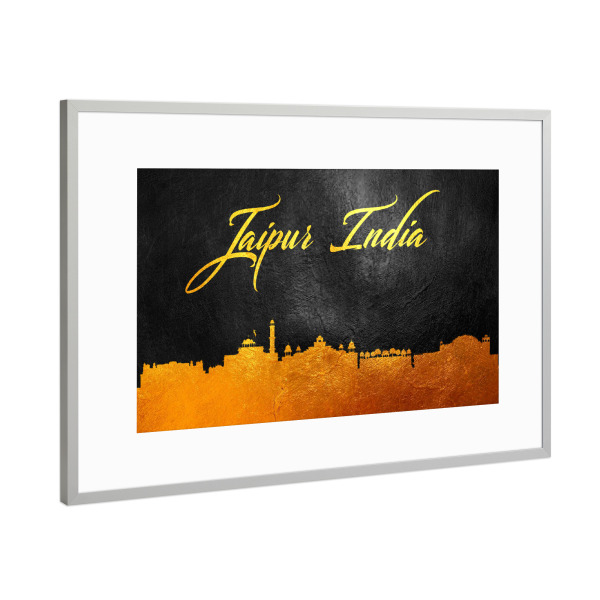 Poster mit Rahmen Silber "Jaipur India Gold Skyline" artboxONE - Städte - Gold,Skyline,Jaipur,India,Indien,Stadt