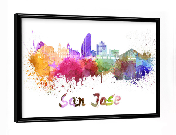 Poster mit schwarzem Rahmen "SAN JOSE skyline in watercolor-j" artboxONE - Städte,Abstrakt,Architektur