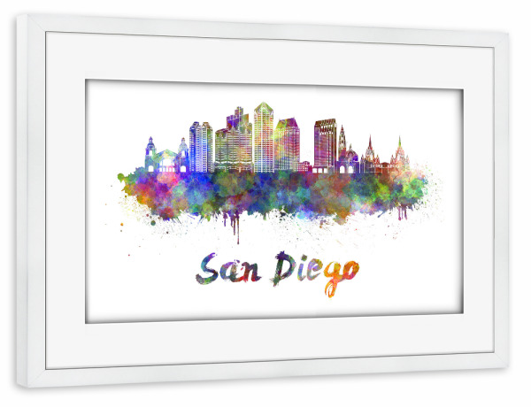 Poster mit Rahmen weiß "SAN DIEGO skyline in watercolor-d" artboxONE - Städte,Abstrakt,Architektur