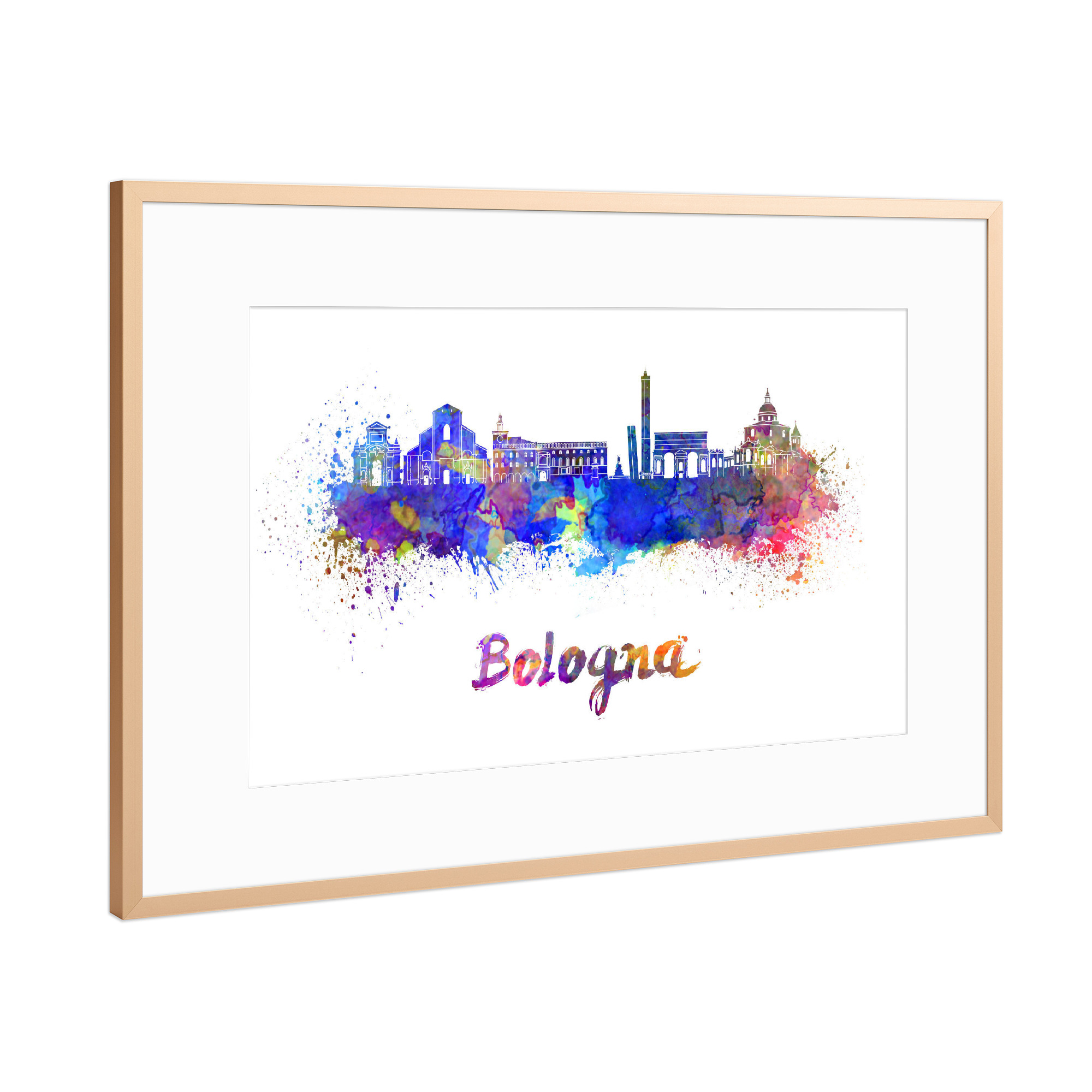 Poster mit Rahmen Kupfer "BOLOGNA skyline in watercolor-b" artboxONE - Städte,Reise,Abstrakt,Architektur