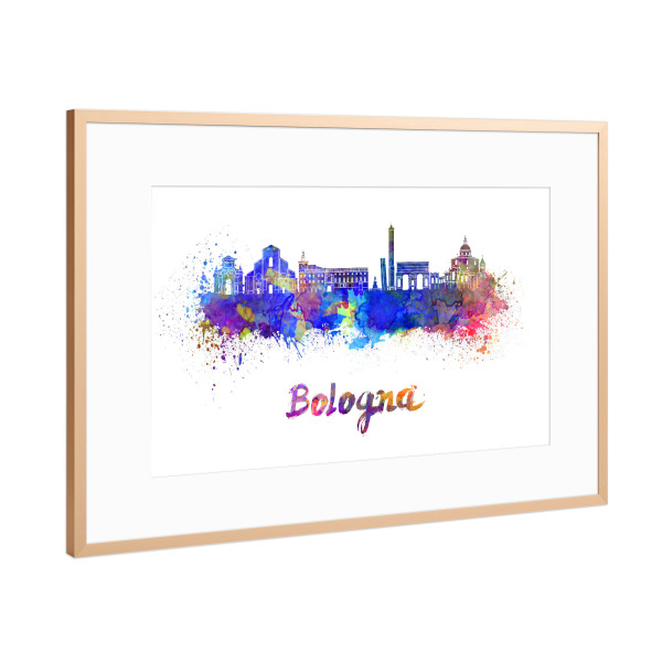 Poster mit Rahmen Kupfer "BOLOGNA skyline in watercolor-b" artboxONE - Städte,Reise,Abstrakt,Architektur