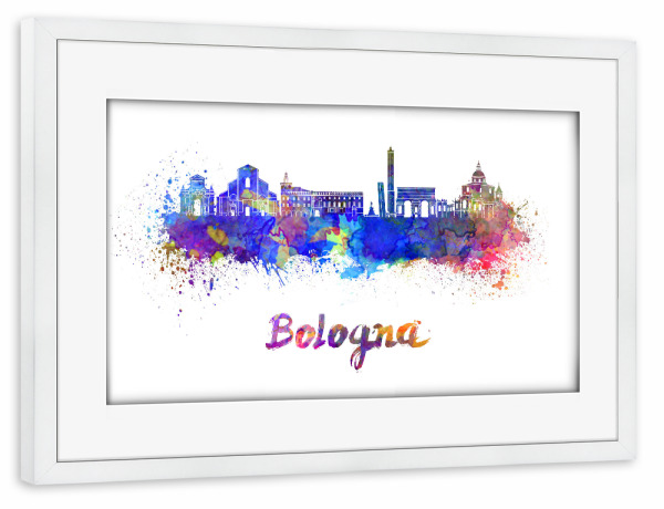 Poster mit Rahmen weiß "BOLOGNA skyline in watercolor-b" artboxONE - Städte,Reise,Abstrakt,Architektur