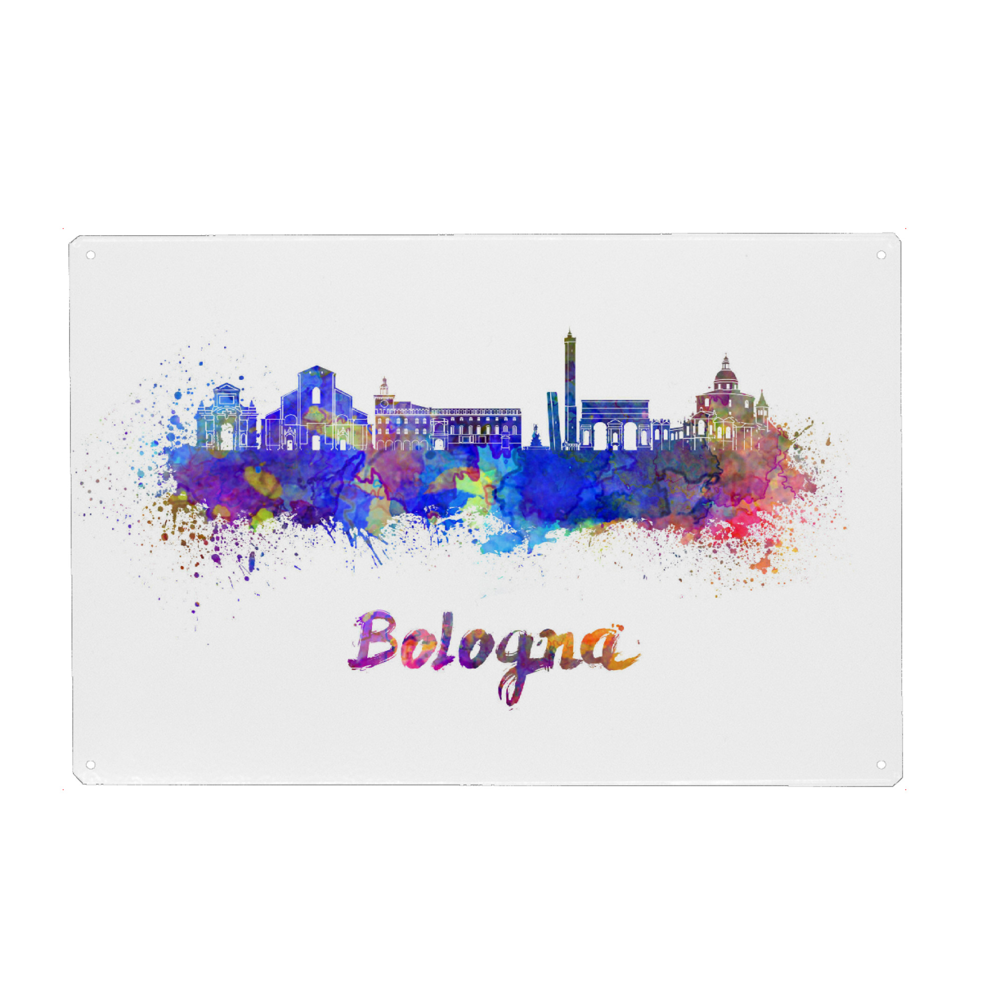 Holzbild "BOLOGNA skyline in watercolor-b" artboxONE - Städte,Reise,Abstrakt,Architektur