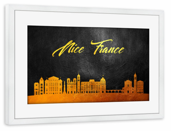 Poster mit Rahmen weiß "Nice France Gold Skyline" artboxONE - Städte - Gold,Skyline,City,Stadt,Nice,France,Frankreich