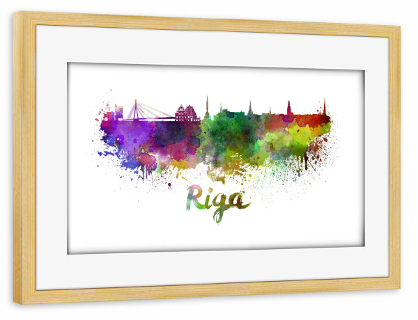 Poster mit Rahmen kiefer "RIGA skyline in watercolor-l" artboxONE - Städte,Abstrakt,Architektur