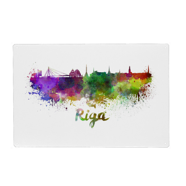 Holzbild "RIGA skyline in watercolor-l" artboxONE - Städte,Abstrakt,Architektur