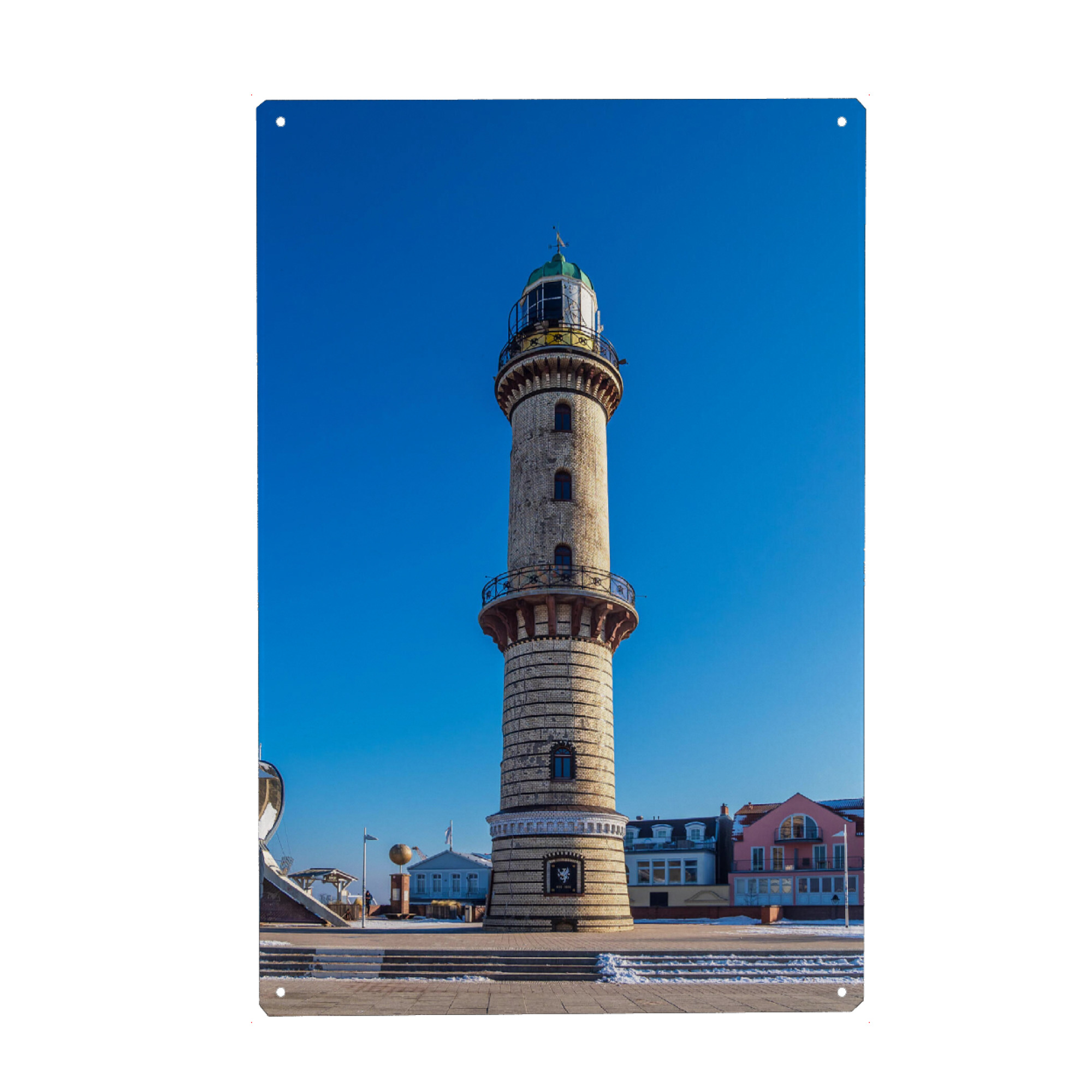 Holzbild "Leuchtturm und Häuser" artboxONE - Natur,Reise,Architektur,Städte / Weitere