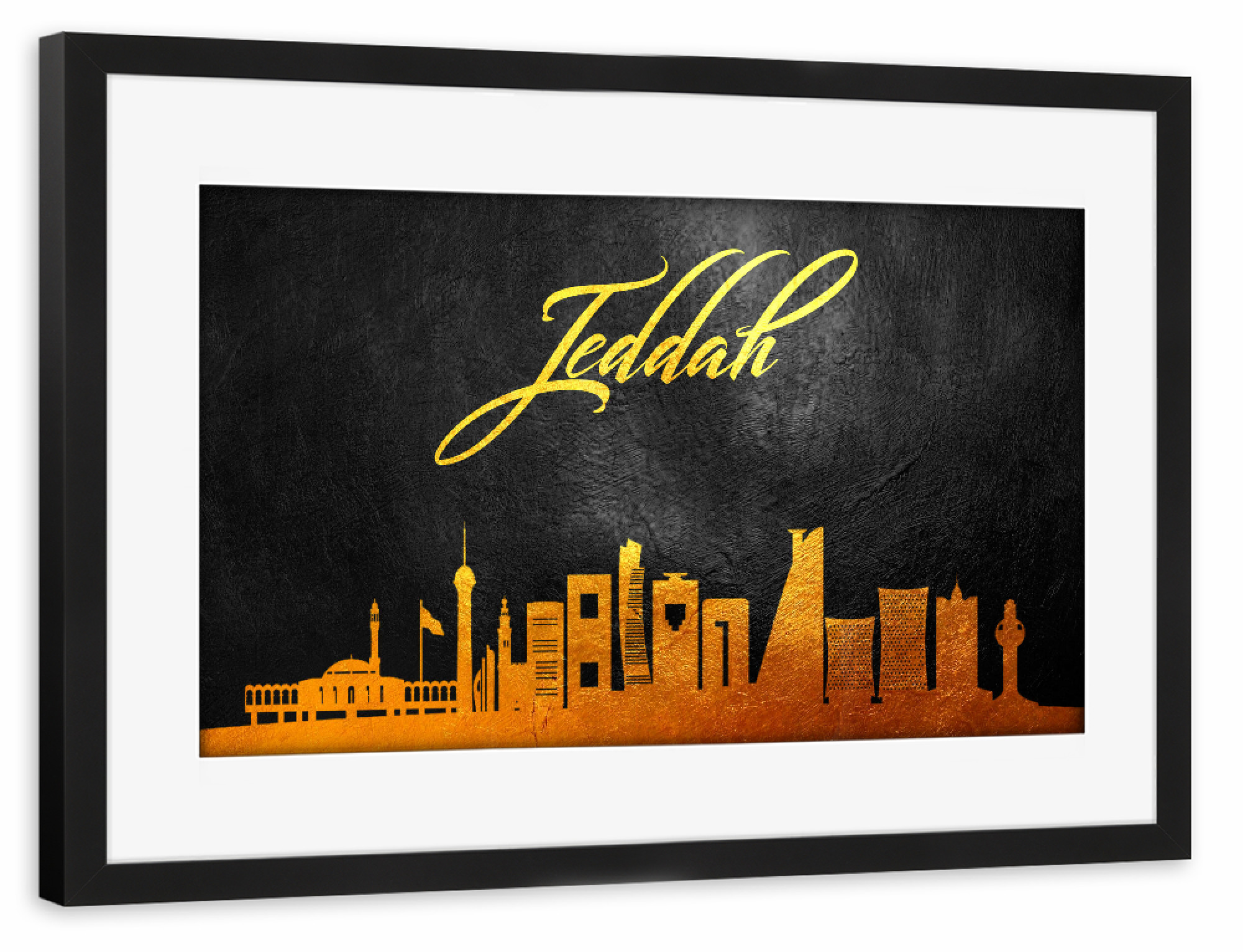 Poster mit Rahmen schwarz "Jeddah Saudi Arabia Gold Skyline" artboxONE - Städte - Jeddah,Saudi arabia,Gold,Skyline,City,Stadt