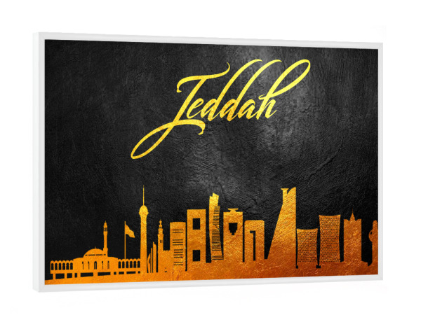 Poster mit weißem Rahmen "Jeddah Saudi Arabia Gold Skyline" artboxONE - Städte - Jeddah,Saudi arabia,Gold,Skyline,City,Stadt