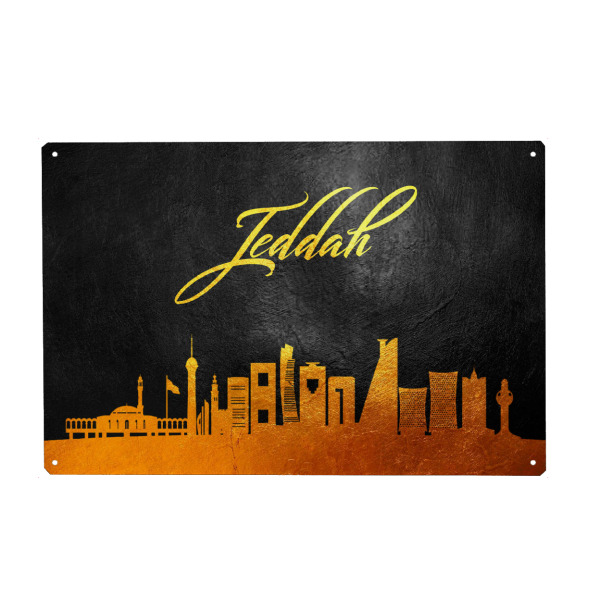 Metall Poster "Jeddah Saudi Arabia Gold Skyline" artboxONE - Städte - Jeddah,Saudi arabia,Gold,Skyline,City,Stadt - Blechschild