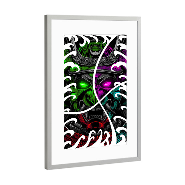 Poster mit Rahmen Silber "Samurai warrior in ocean" artboxONE - Städte / Tokio