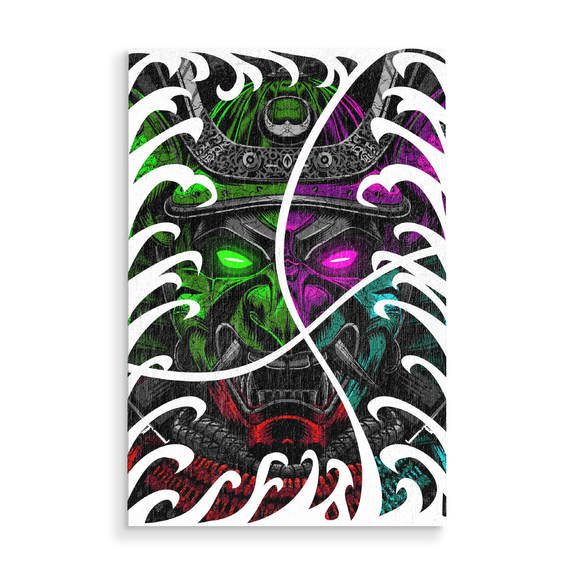 Holzbild "Samurai warrior in ocean" artboxONE - Städte / Tokio - Samurai warrior,Helmet,Samurai demon,Anime,Wave in the ocean,Tattoo,Ninja,Ronin