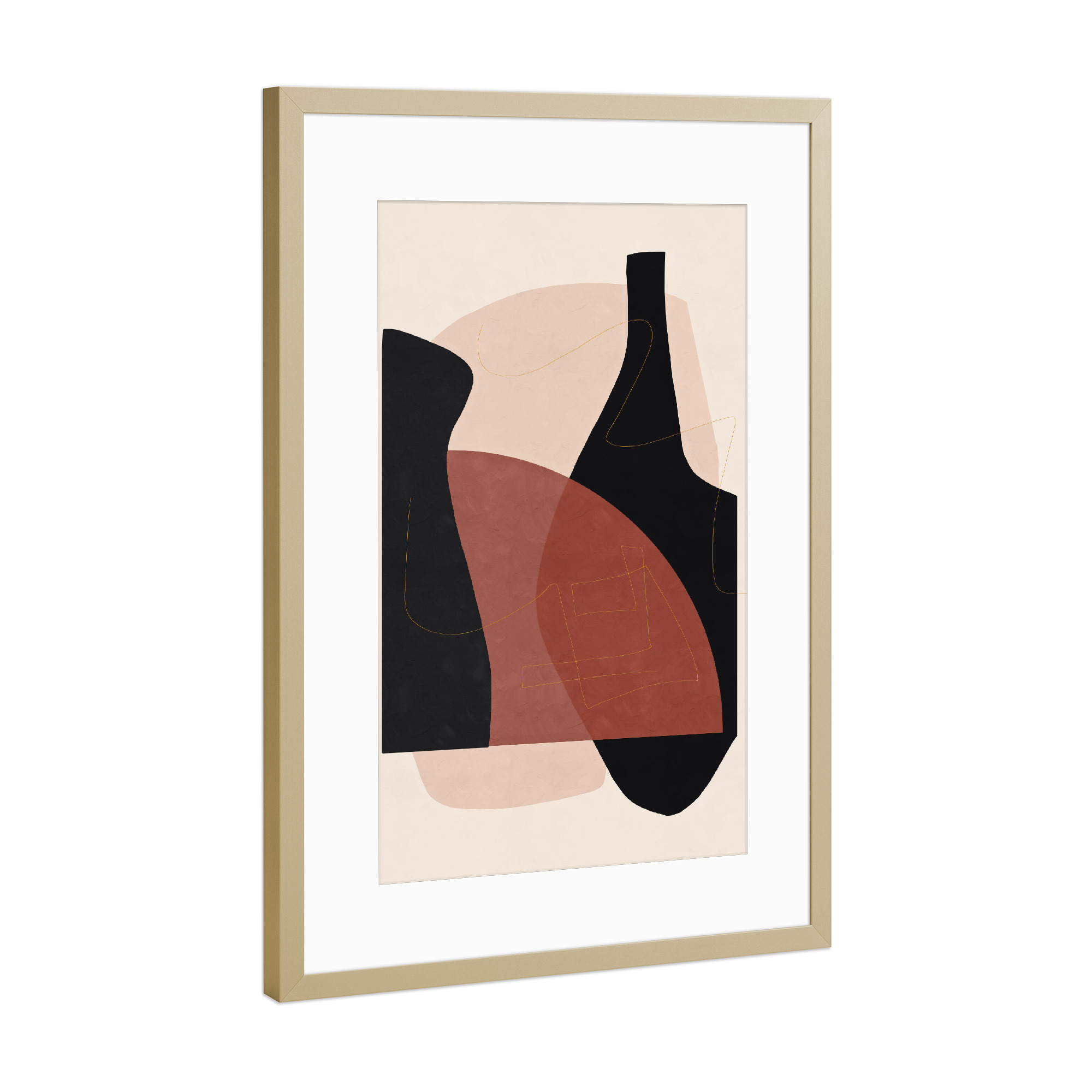Poster mit Rahmen Gold "Vase Black" artboxONE - Abstrakt,Geometrie - Abstract,Geometric,Flower,Leaf,Shape,Modern,Vase,Shapes,Formen,Abstrakt