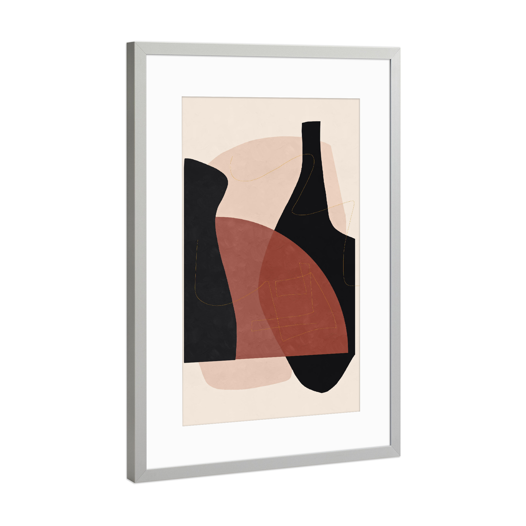 Poster mit Rahmen Silber "Vase Black" artboxONE - Abstrakt,Geometrie - Abstract,Geometric,Flower,Leaf,Shape,Modern,Vase,Shapes,Formen,Abstrakt
