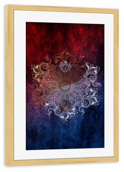Poster mit Rahmen kiefer "Mandala Yang" artboxONE - Natur,Abstrakt - Mandala,Vector,Yoga,Boho,Fancy,Arabic,Abstract,Nature,Tribal,Gold,Ying und yang