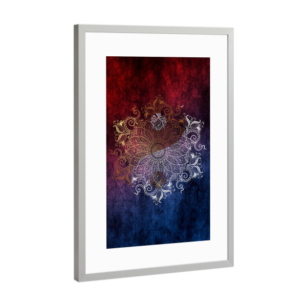 Poster mit Rahmen Silber "Mandala Yang" artboxONE - Natur,Abstrakt - Mandala,Vector,Yoga,Boho,Fancy,Arabic,Abstract,Nature,Tribal,Gold,Ying und yang