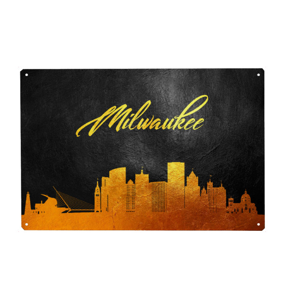 Metall Poster "Milwaukee Wisconsin Gold Skyline" artboxONE - Städte - Milwaukee,Wisconsin,Gold,Skyline,City,Stadt - Blechschild