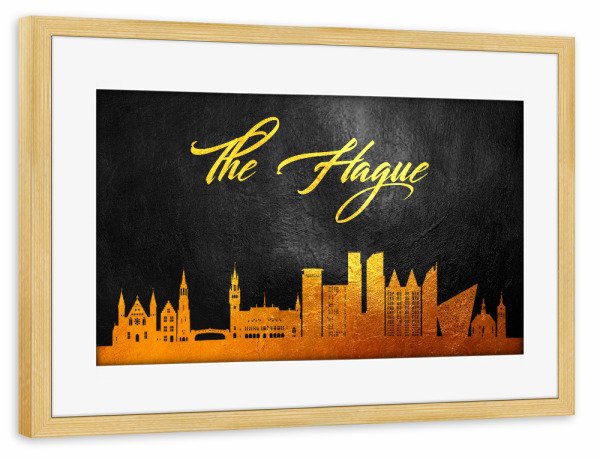 Poster mit Rahmen kiefer "The Hague Netherlands Gold" artboxONE - Städte - The hague,Netherlands,Gold,Skyline,City,Stadt,Niederlande,Holland