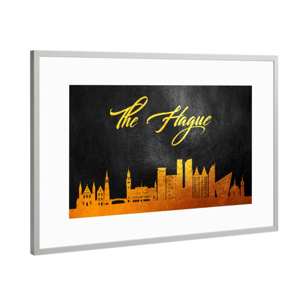 Poster mit Rahmen Silber "The Hague Netherlands Gold" artboxONE - Städte - The hague,Netherlands,Gold,Skyline,City,Stadt,Niederlande,Holland