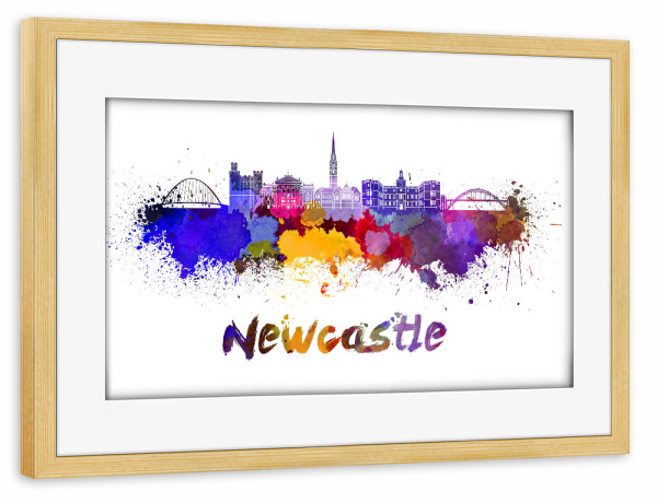 Poster mit Rahmen kiefer "NEWCASTLE skyline in watercolor" artboxONE - Städte,Abstrakt,Architektur