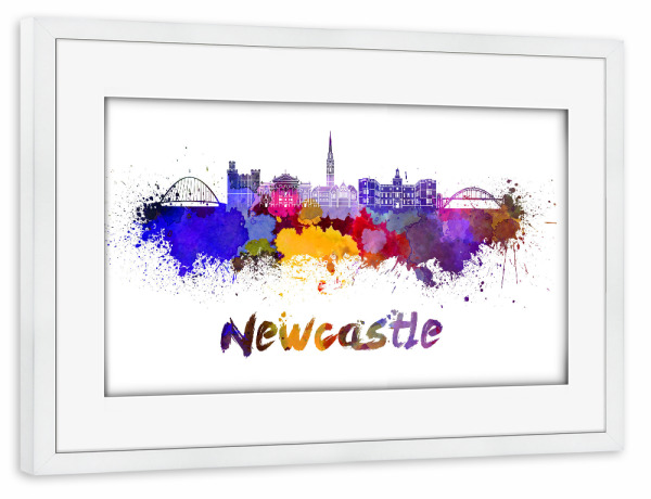 Poster mit Rahmen weiß "NEWCASTLE skyline in watercolor" artboxONE - Städte,Abstrakt,Architektur