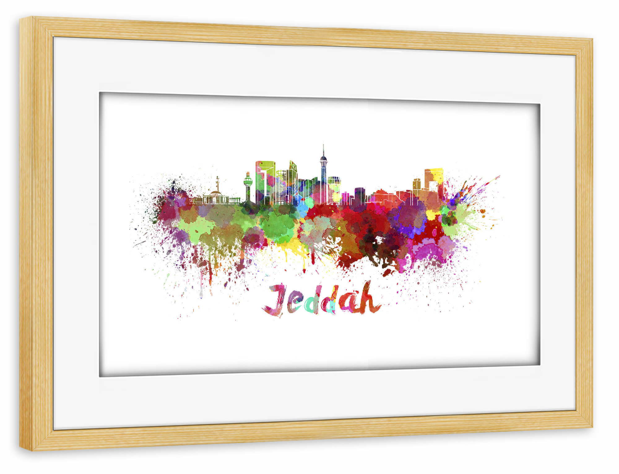 Poster mit Rahmen kiefer "JEDDAH skyline in watercolor" artboxONE - Städte,Abstrakt,Architektur
