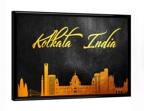 Poster mit schwarzem Rahmen "Kolkata India Gold Skyline" artboxONE - Städte - Kolkata,India,Gold,Skyline,City,Stadt