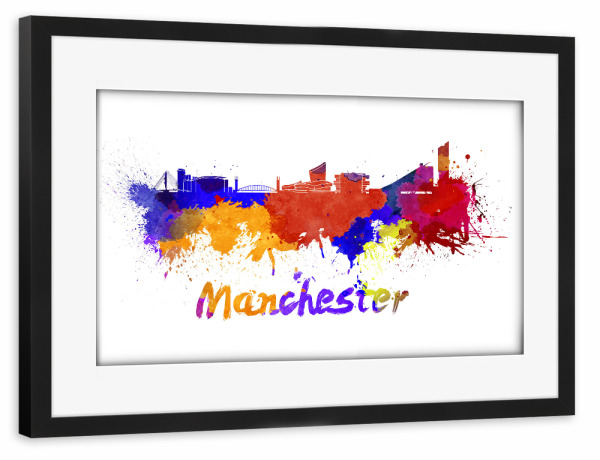 Poster mit Rahmen schwarz "MANCHESTER skyline in watercolor-j" artboxONE - Städte,Abstrakt,Architektur