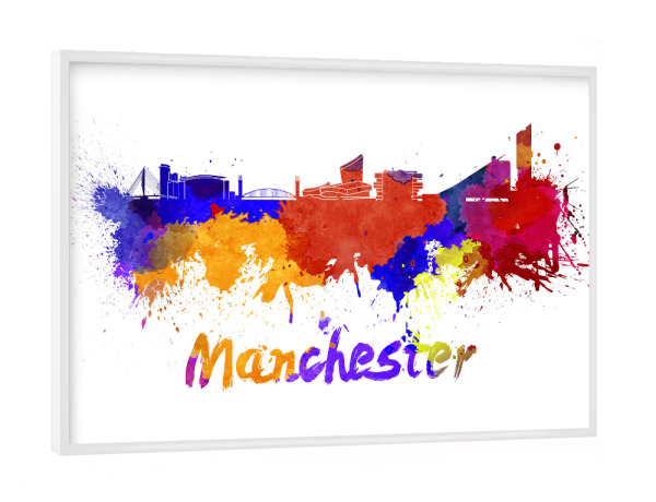 Poster mit weißem Rahmen "MANCHESTER skyline in watercolor-j" artboxONE - Städte,Abstrakt,Architektur