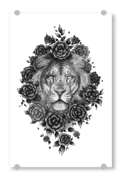 Acrylglasbild "Lion in flowers" artboxONE - Natur,Floral,Tiere,Für Papa