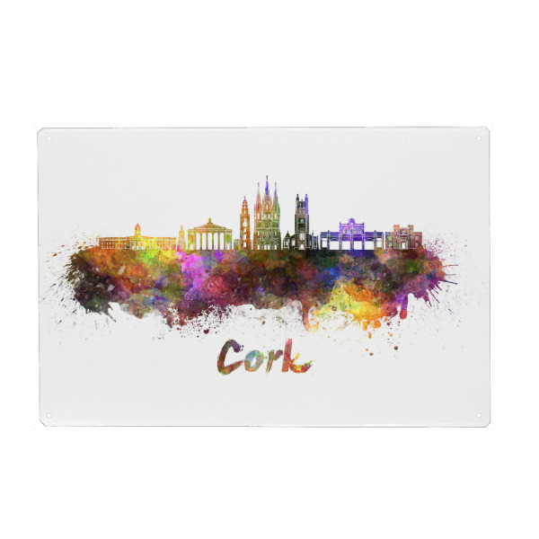 Holzbild "CORK skyline in watercolor-b" artboxONE - Städte,Abstrakt,Architektur