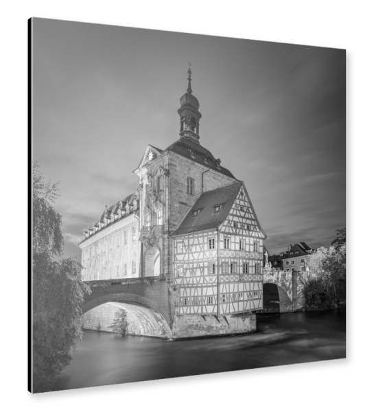 Alu-Dibond "Altes Rathaus Bamberg schwarzweiß" 30x30 cm artboxONE