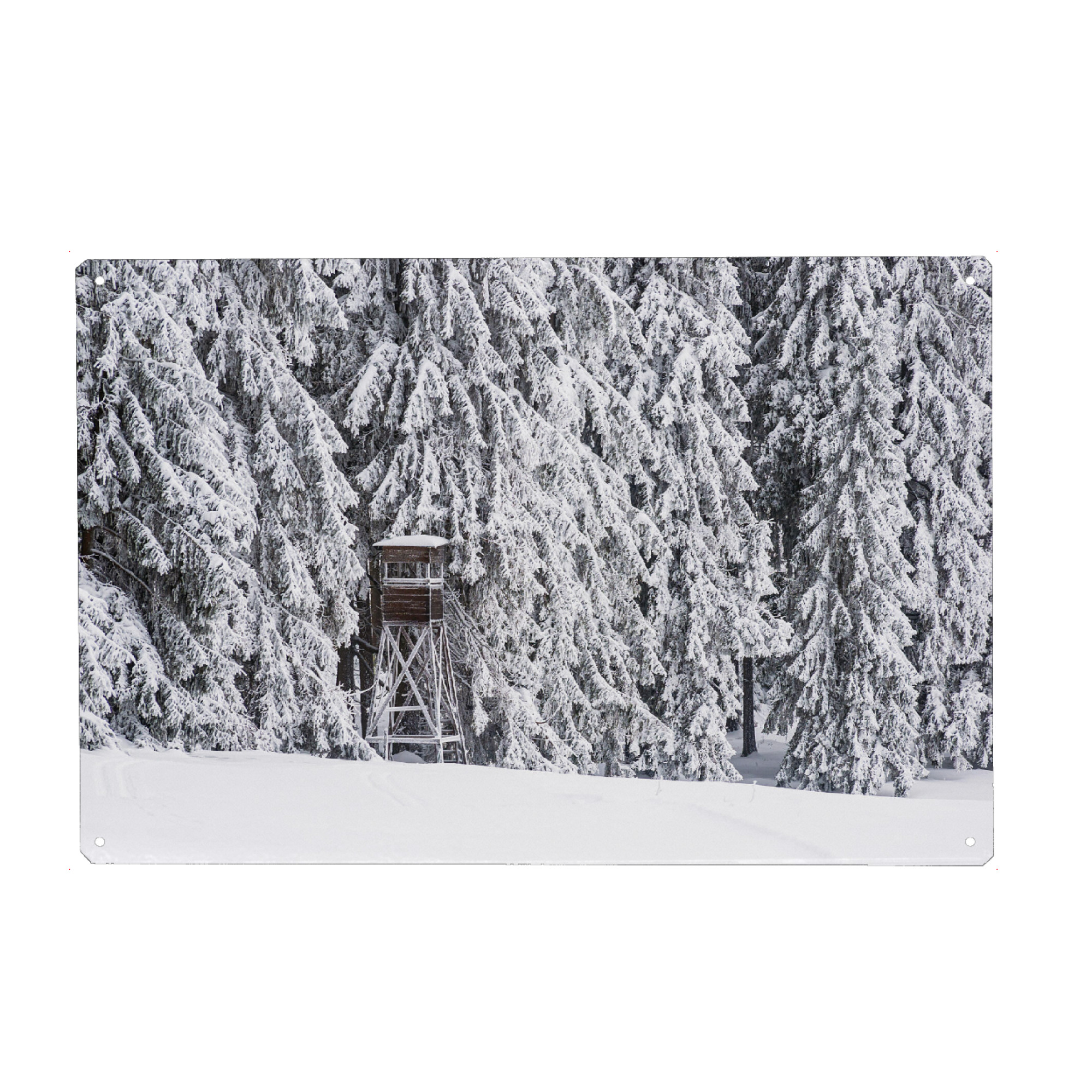 Metall Poster "Hochsitz, Bäume und Schnee" artboxONE - Natur,Reise