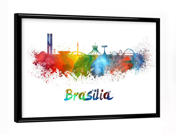 Poster mit schwarzem Rahmen "BRASILIA skyline in watercolor-b" artboxONE - Städte,Reise,Abstrakt,Architektur