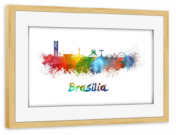 Poster mit Rahmen kiefer "BRASILIA skyline in watercolor-b" artboxONE - Städte,Reise,Abstrakt,Architektur