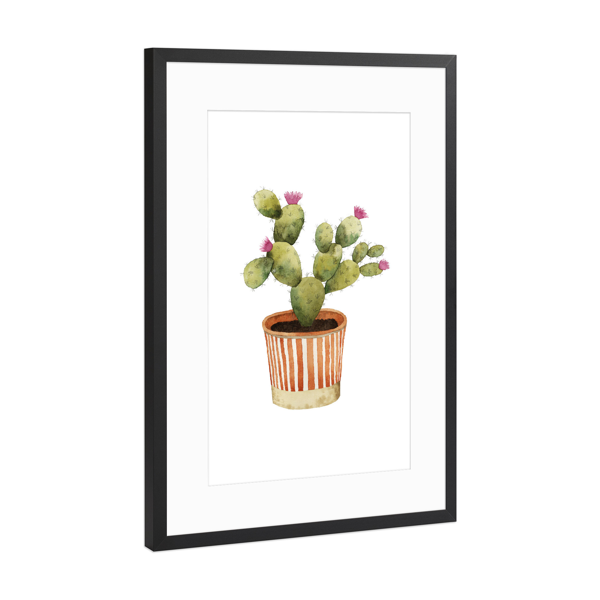 Poster mit Rahmen Schwarz (Metallic) "Blooming Potted Cactus" artboxONE - Natur,Floral