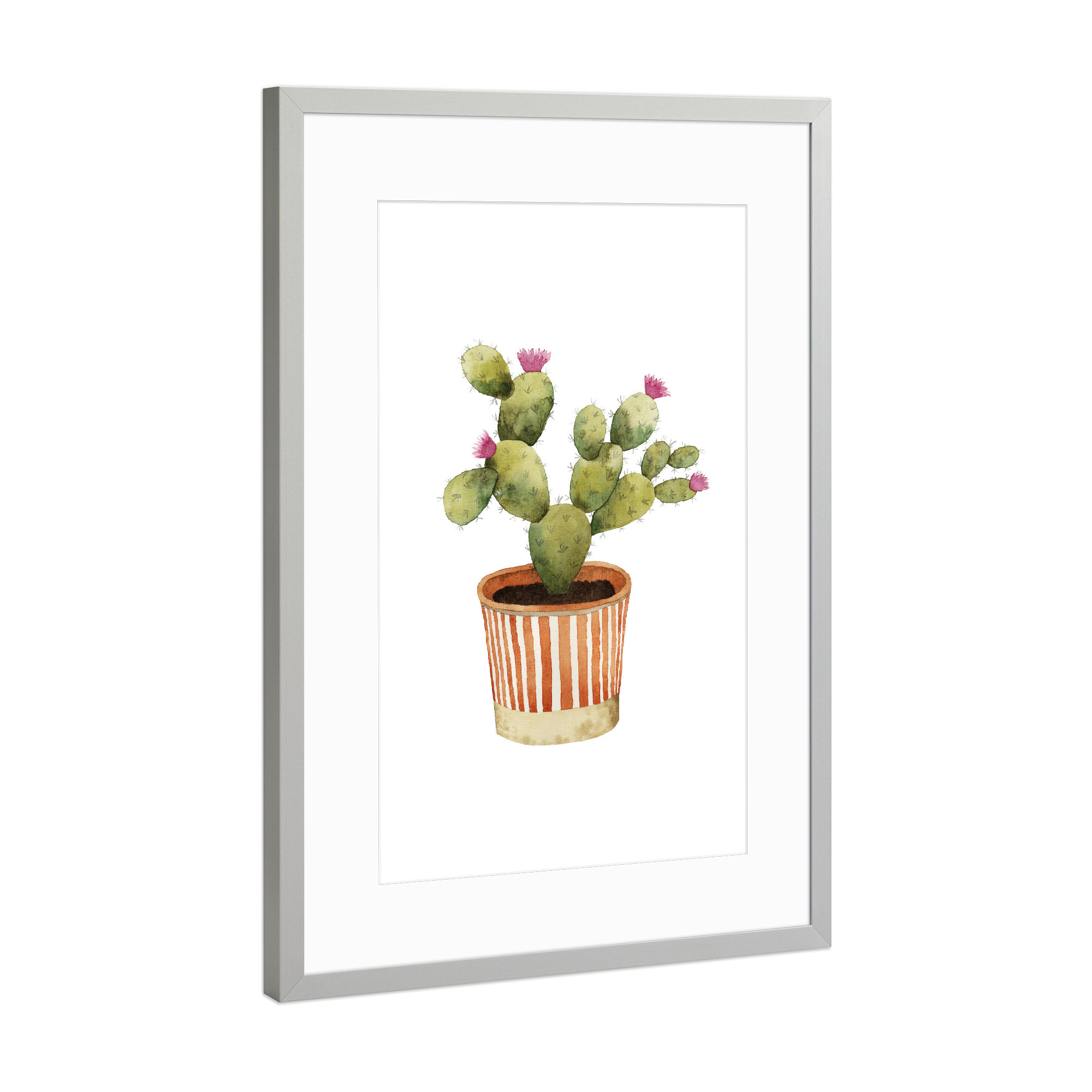 Poster mit Rahmen Silber "Blooming Potted Cactus" artboxONE - Natur,Floral