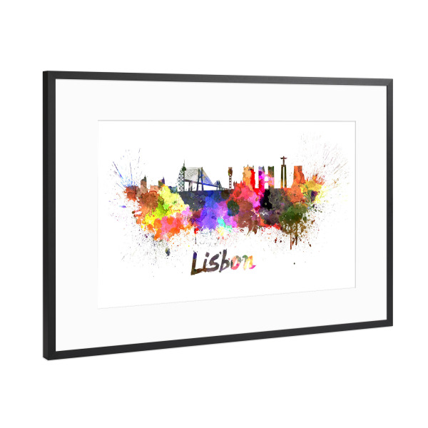 Poster mit Rahmen Schwarz (Metallic) "LISBON skyline in watercolor-c" artboxONE - Städte,Abstrakt,Architektur