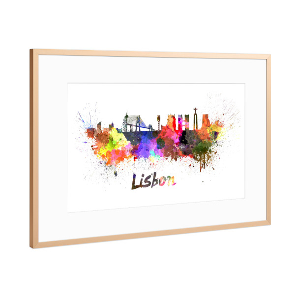 Poster mit Rahmen Kupfer "LISBON skyline in watercolor-c" artboxONE - Städte,Abstrakt,Architektur