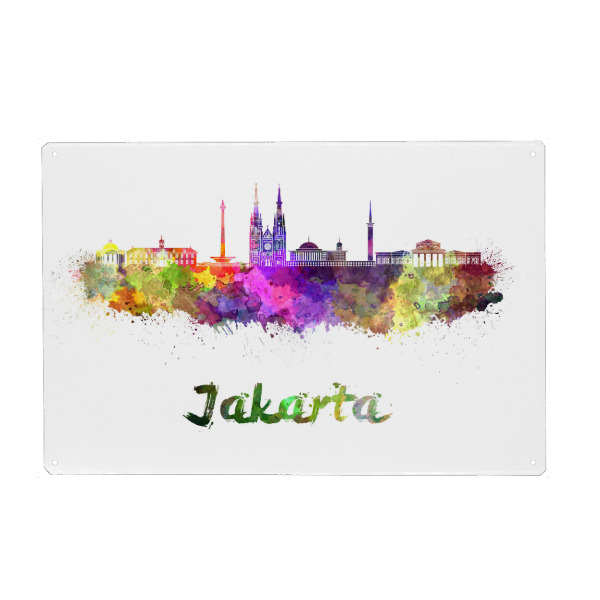 Metall Poster "JAKARTA-v2 skyline in watercolor" artboxONE - Städte,Abstrakt,Architektur