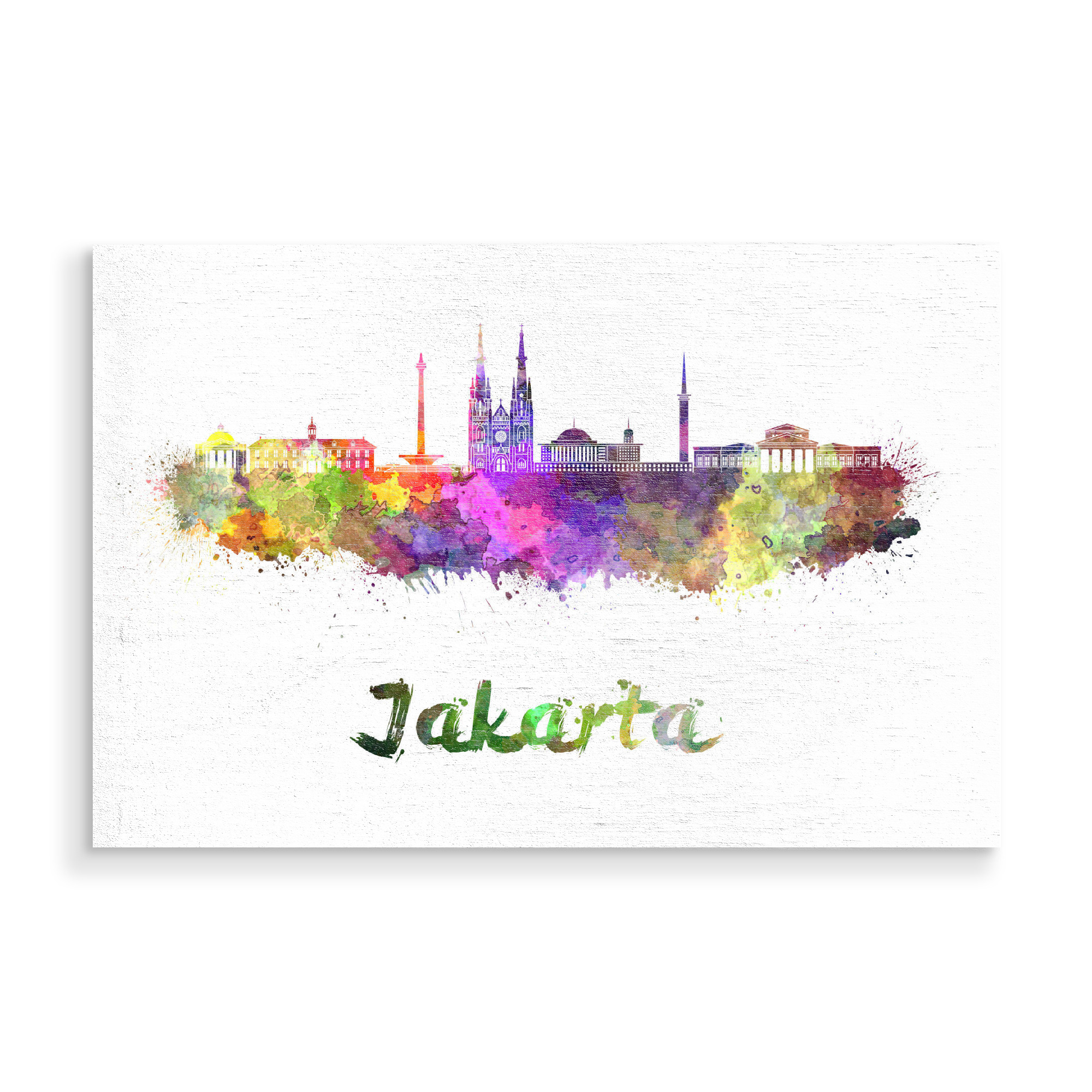 Holzbild "JAKARTA-v2 skyline in watercolor" artboxONE - Städte,Abstrakt,Architektur